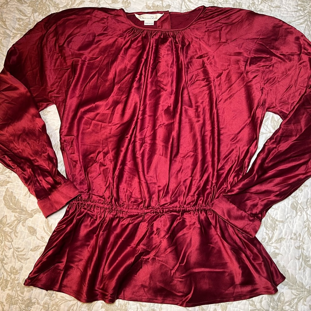 Vintage 80s Oscar de la Renta Silk Peplum Blouse Top Shirt, size medium large - Picture 1 of 14